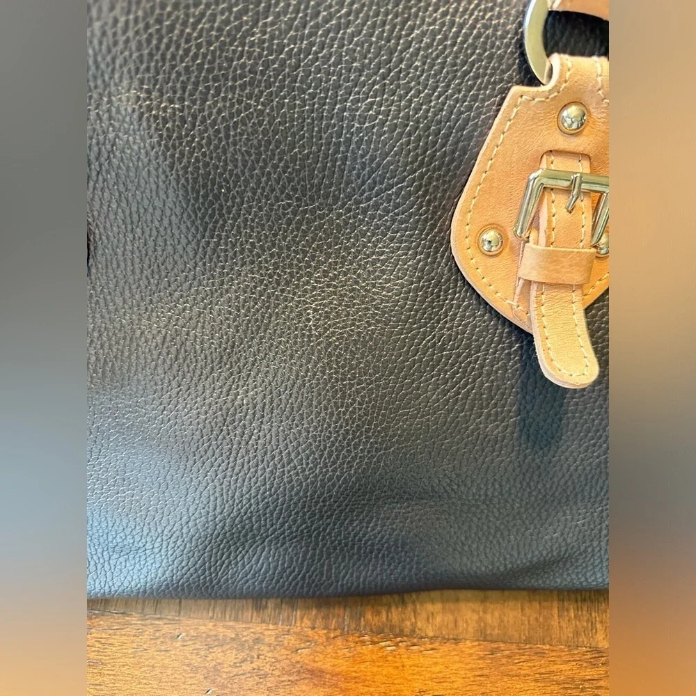 Imedici Navy and Tan Leather Italian Satchel